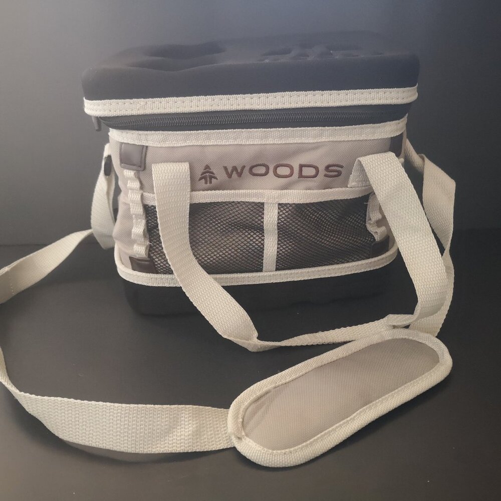 Woods Black & Grey 6 Pack Cooler Carry Handles & Shoulder Strap Zipper Closure